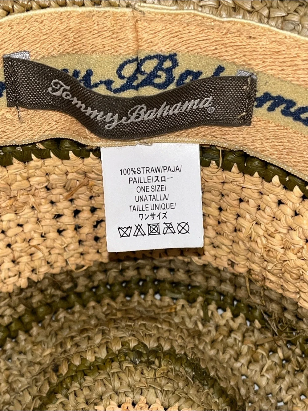 Woven Straw Sun Hat with Natural and Olive Tones / wired ends